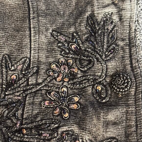 Vintage 90s Flashback Embroidered Metallic Gray Beaded Vest Floral Detail Boho - Picture 11 of 13